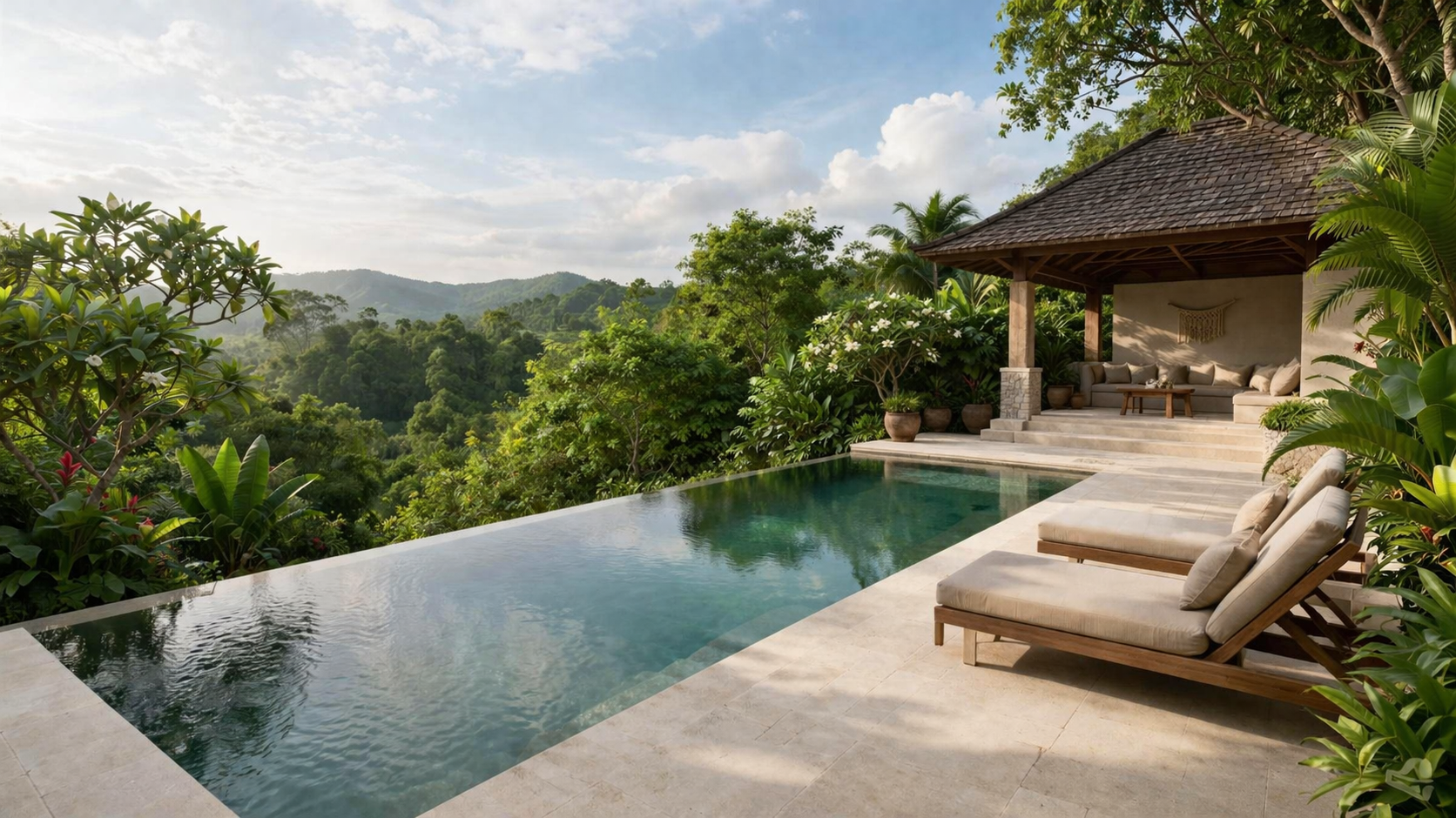 Thai retreat villa interior and pool